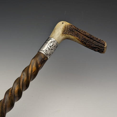 1895年頃 英国アンティーク 紳士用ステッキ 鹿角クラッチハンドル ツイストシャフト 85cm